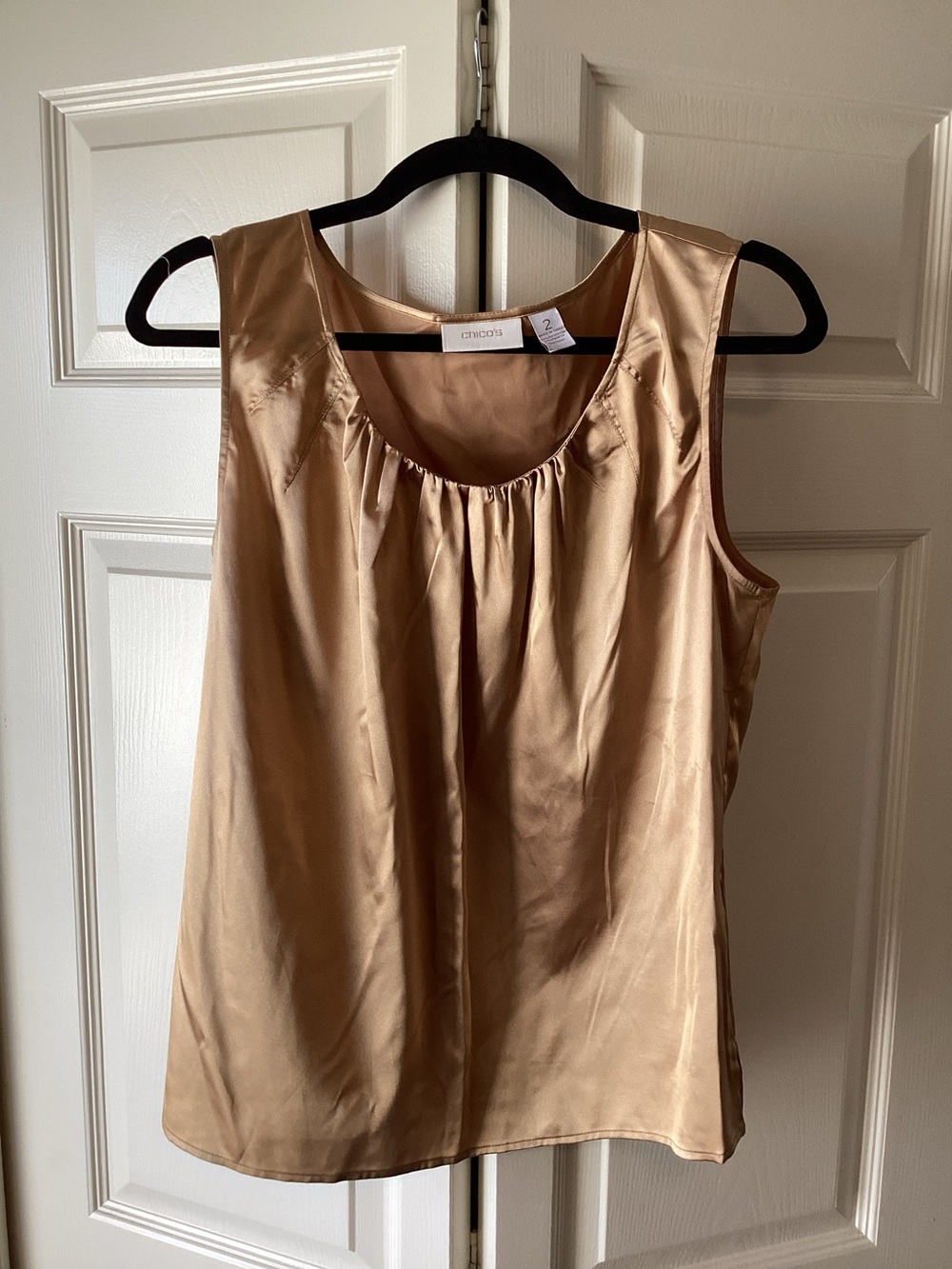 Chico's Satin Sleeveless Top in Champagne Gold